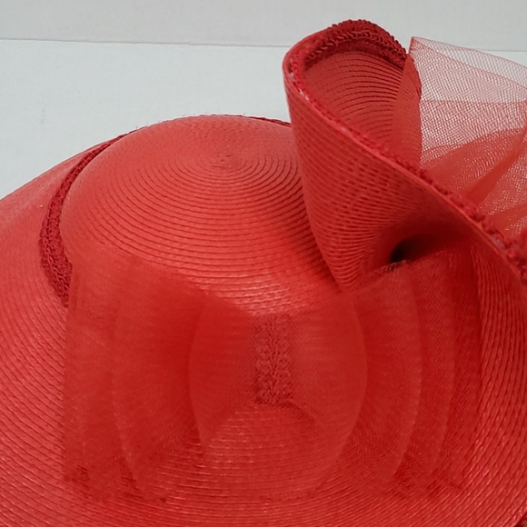 Vintage Red Lace Straw Hat Polyester 21" Elegant Luxury Accessory - Picture 7 of 7